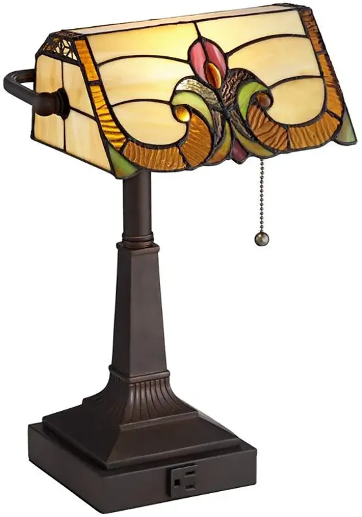 Robert Louis Tiffany Fleura 17" Art Glass Banker Desk Lamp with Outlet