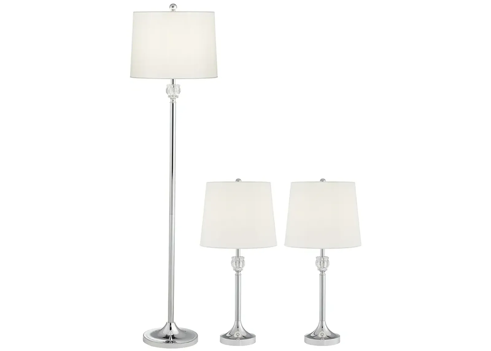 Barnes and Ivy Romley Chrome and Crystal 3-Piece Floor and Table Lamp Set