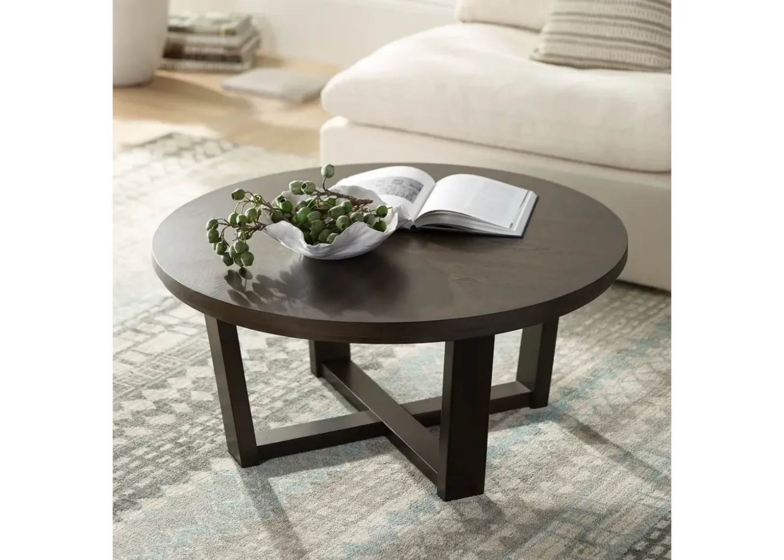 Conrad 40" Wide Dark Brown Wood Round Coffee Table