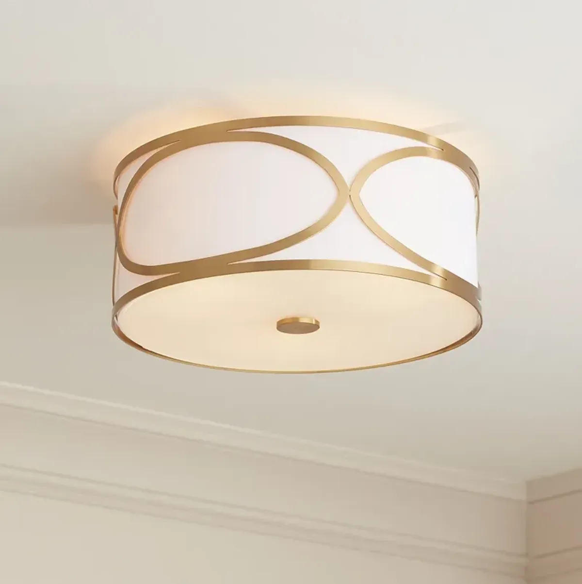 Possini Euro Whinn 15" Wide Warm Brass Drum Ceiling Light