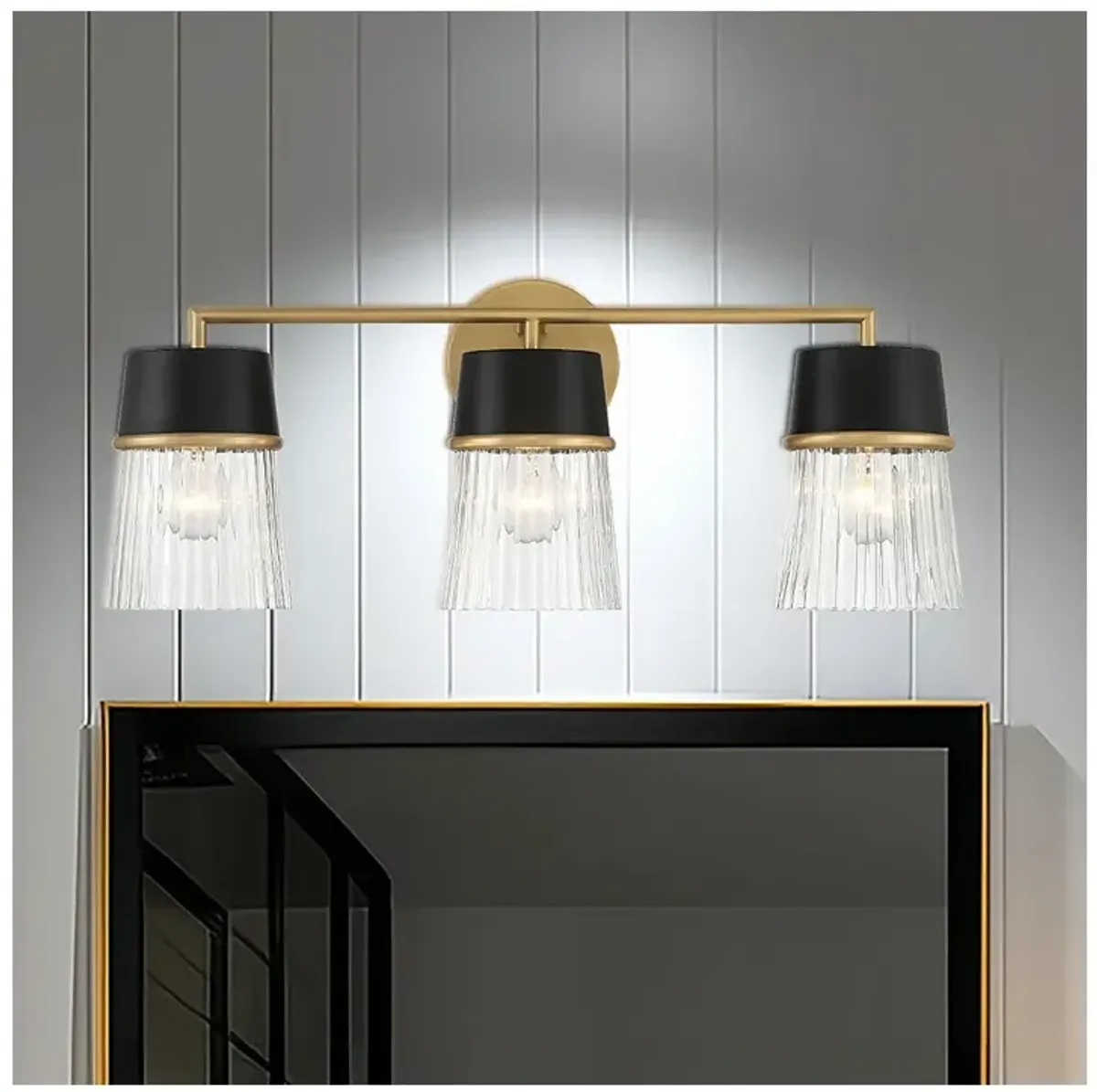 Minka-Lavery Stamford 3-Light Black n Legacy Brass Vanity Light with Shade