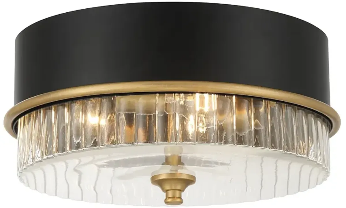 Minka-Lavery Stamford 3-Lt Black and Legacy Brass Flush Mount with Shade