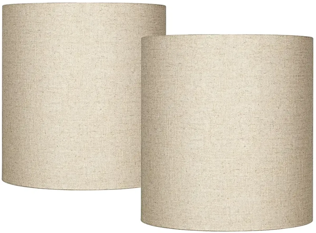 Springcrest Oatmeal Tall Linen Drum Shades 14x14x15 (Spider) Set of 2