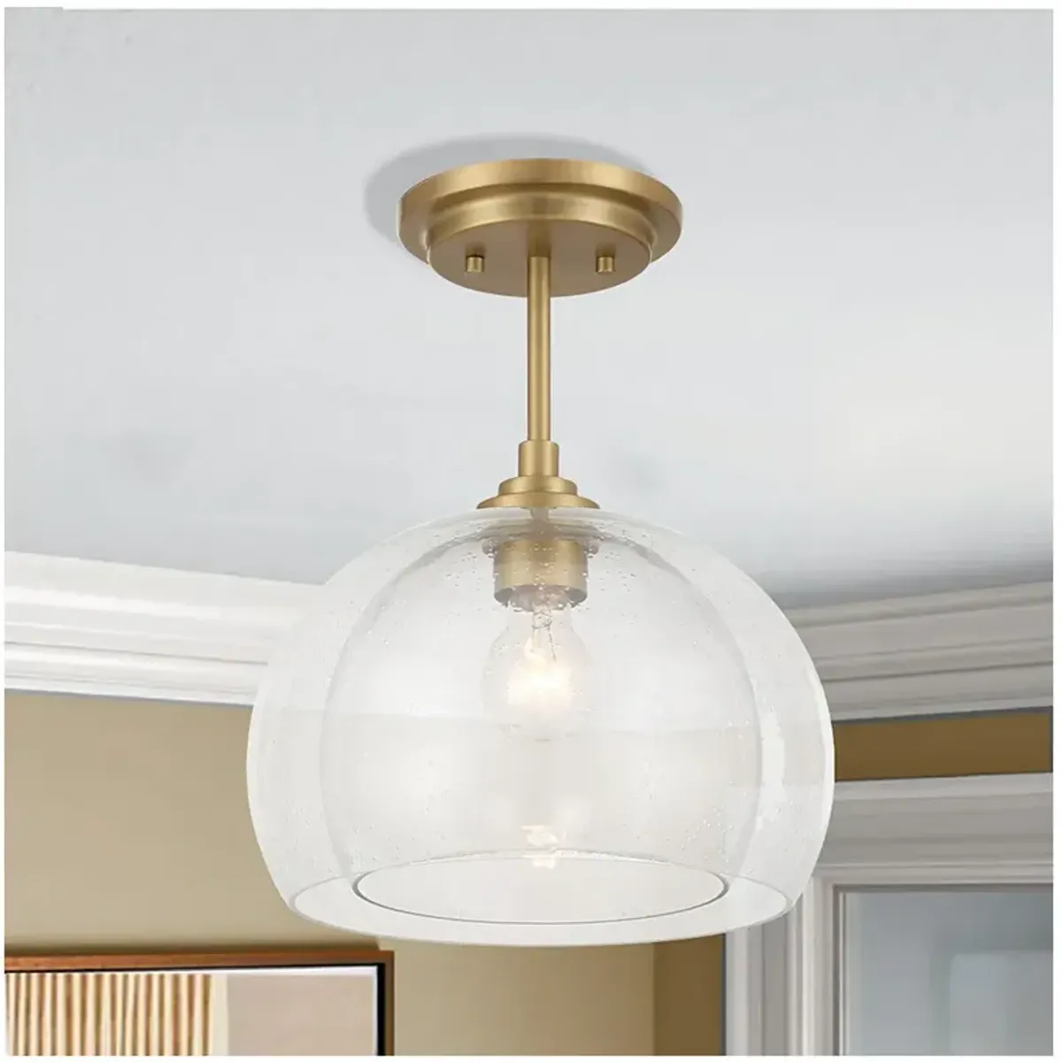 Minka-Lavery Glint 1-Light 12-in Brass Semi Flush to Pendant with Shade