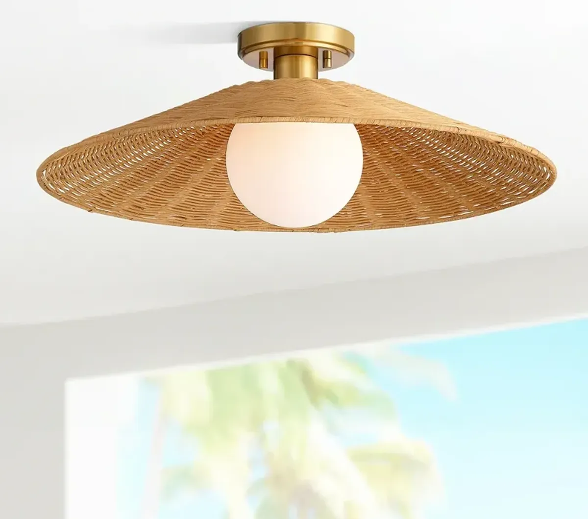 Possini Euro Gavin 22 3/4"W Brass and Rattan Ceiling Light