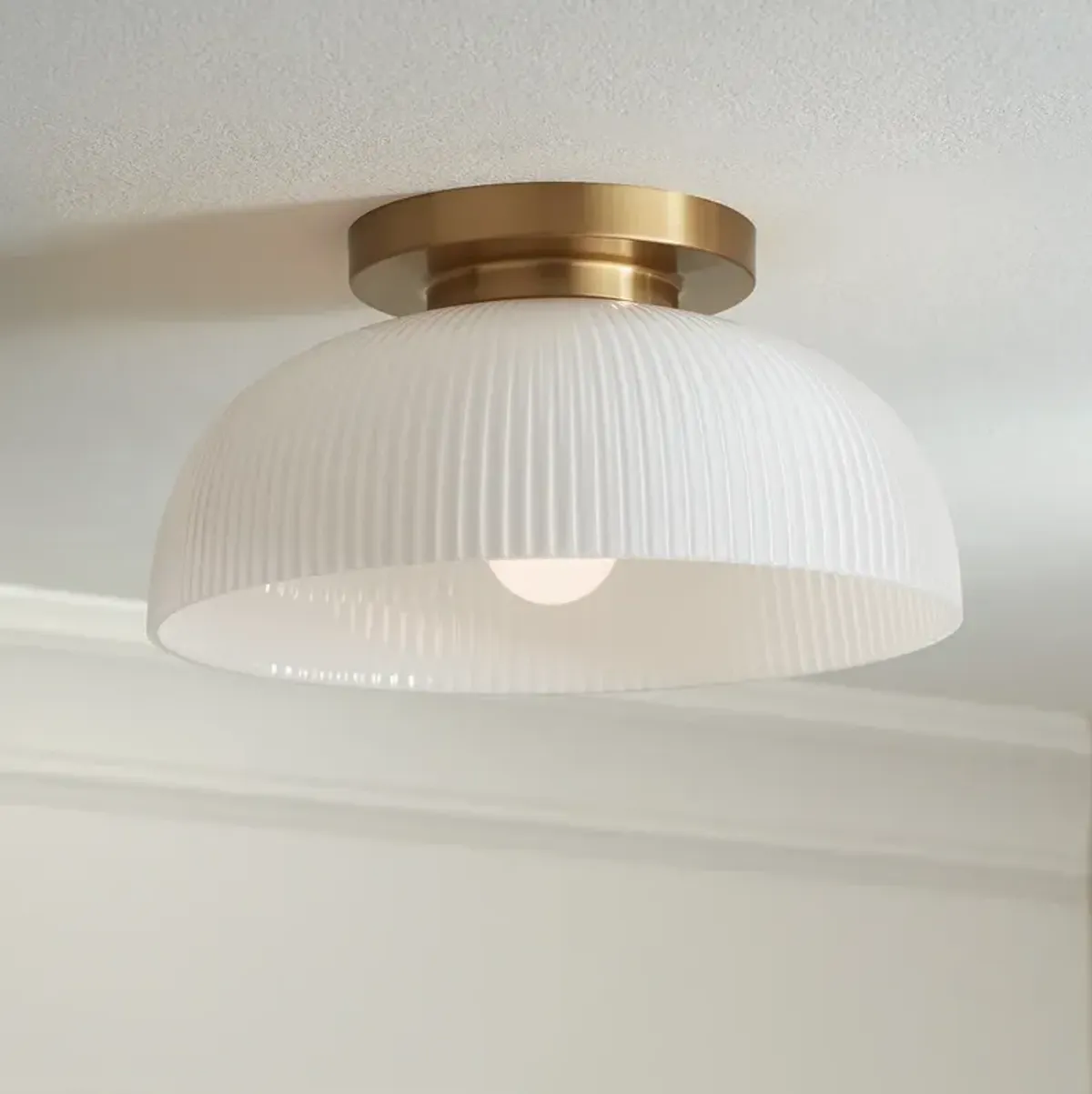 Possini Euro Novia 14"W Brass Ceiling Light with White Glass