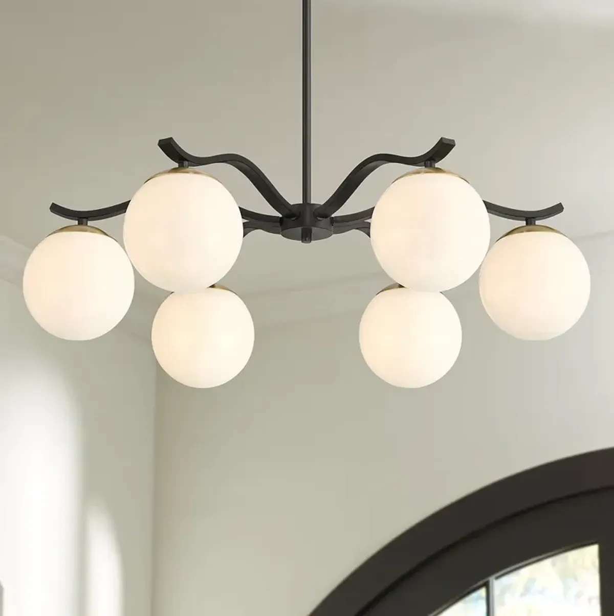 Possini Euro Newall 30" Wide Black and Brass 6-Light Chandelier