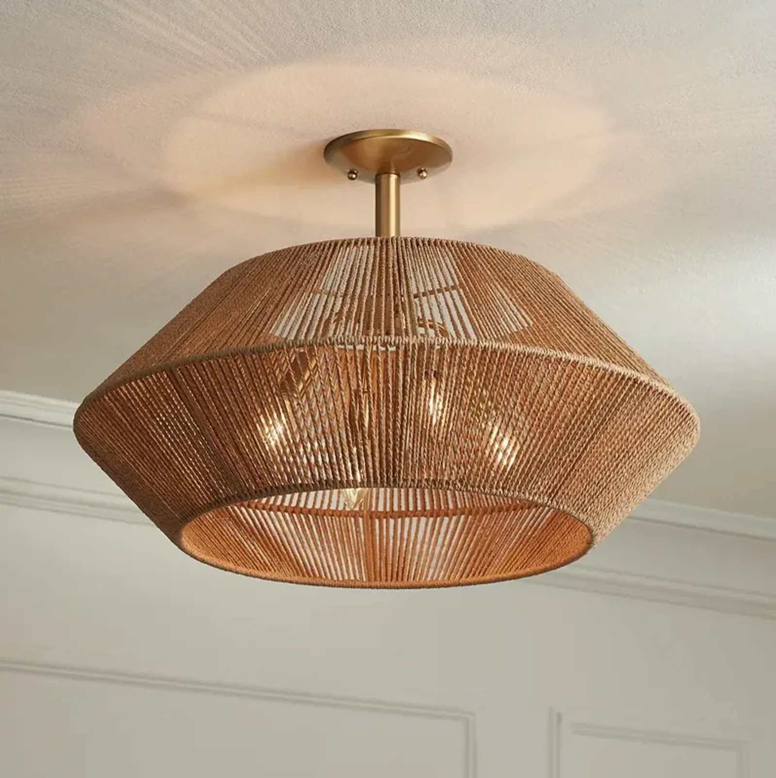 Pedro 24" Wide Brass and Rattan 4-Light Ceiling Light