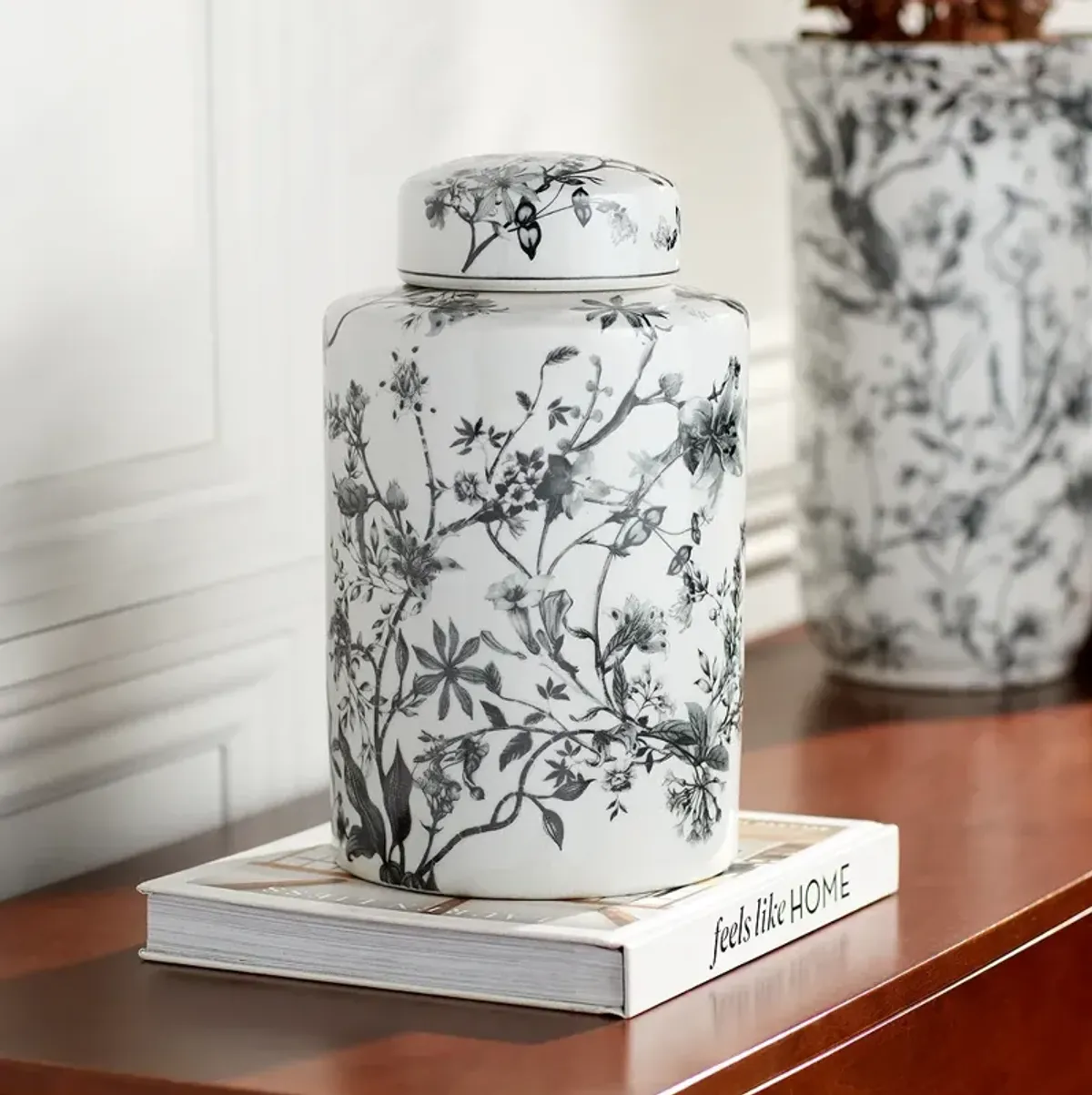 Prentiss 12" High Black and White Ceramic Ginger Jar with Lid