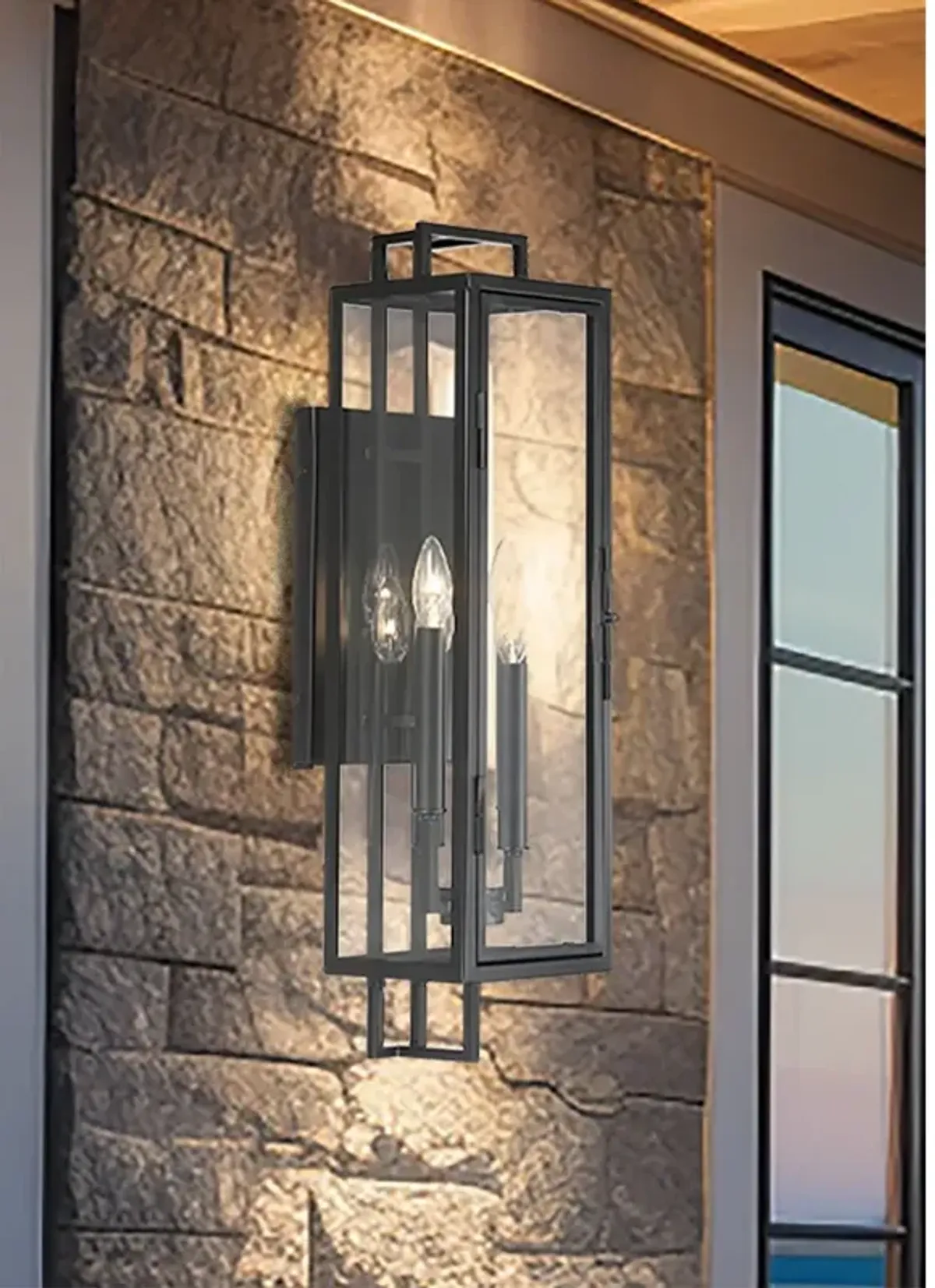 Minka Knoll Road 27 1/4" Black and Clear Glass Outdoor Wall Mount