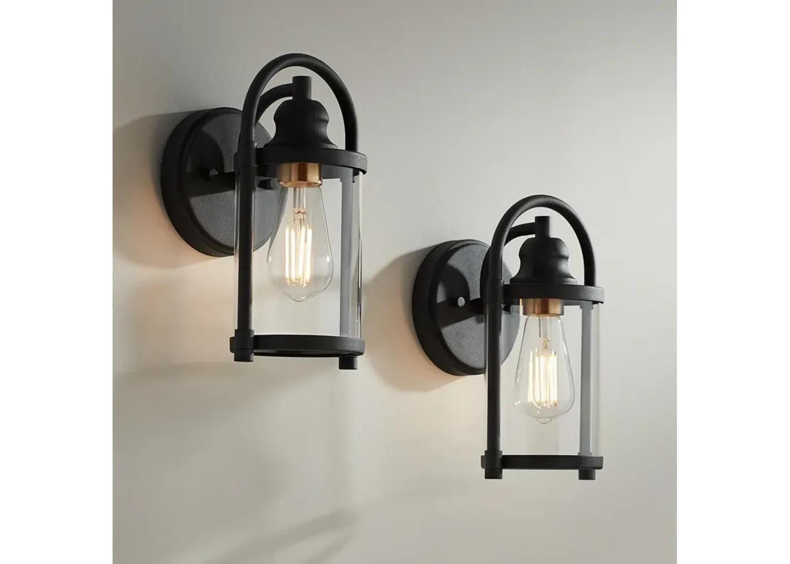 Avani 10 1/4" High Black and Brass Wall Sconce Set of 2