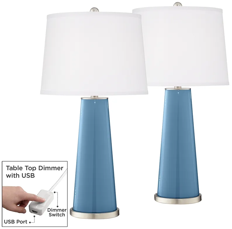 Color Plus Leo 29 1/2" Secure Blue Table Lamps Set of 2 with Dimmers
