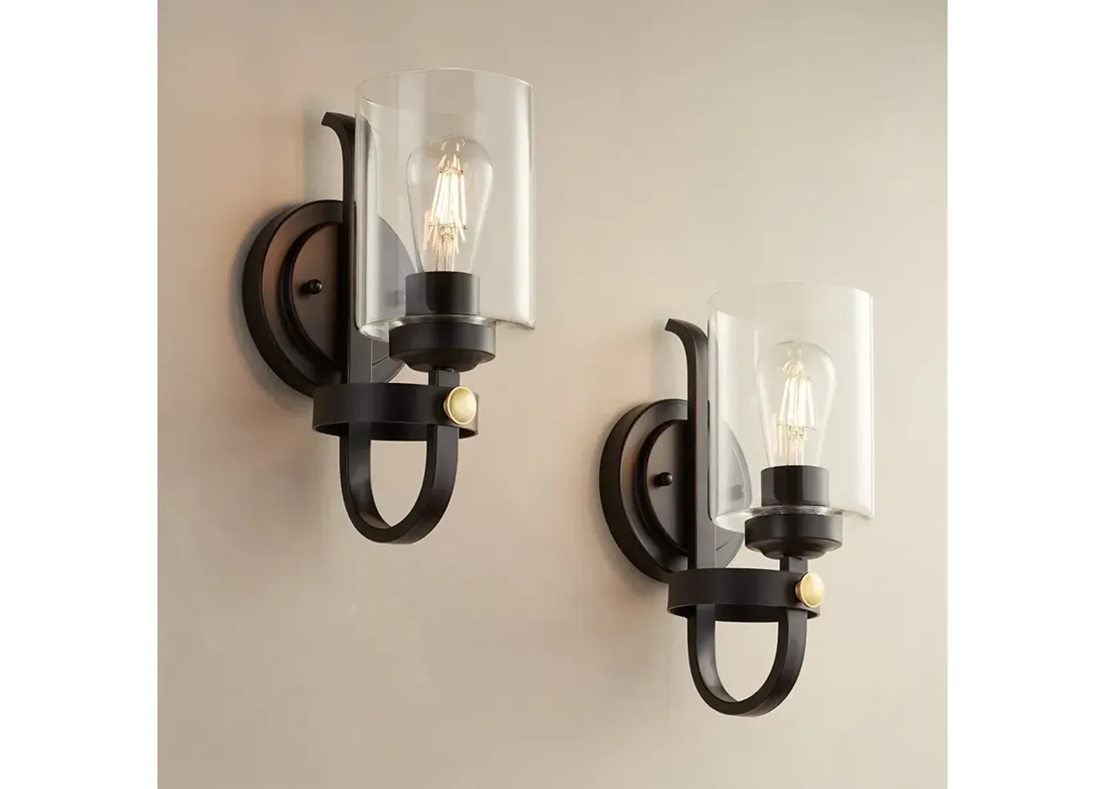 Franklin Iron Works Eagleton 12" High Bronze LED Wall Sconce Set of 2