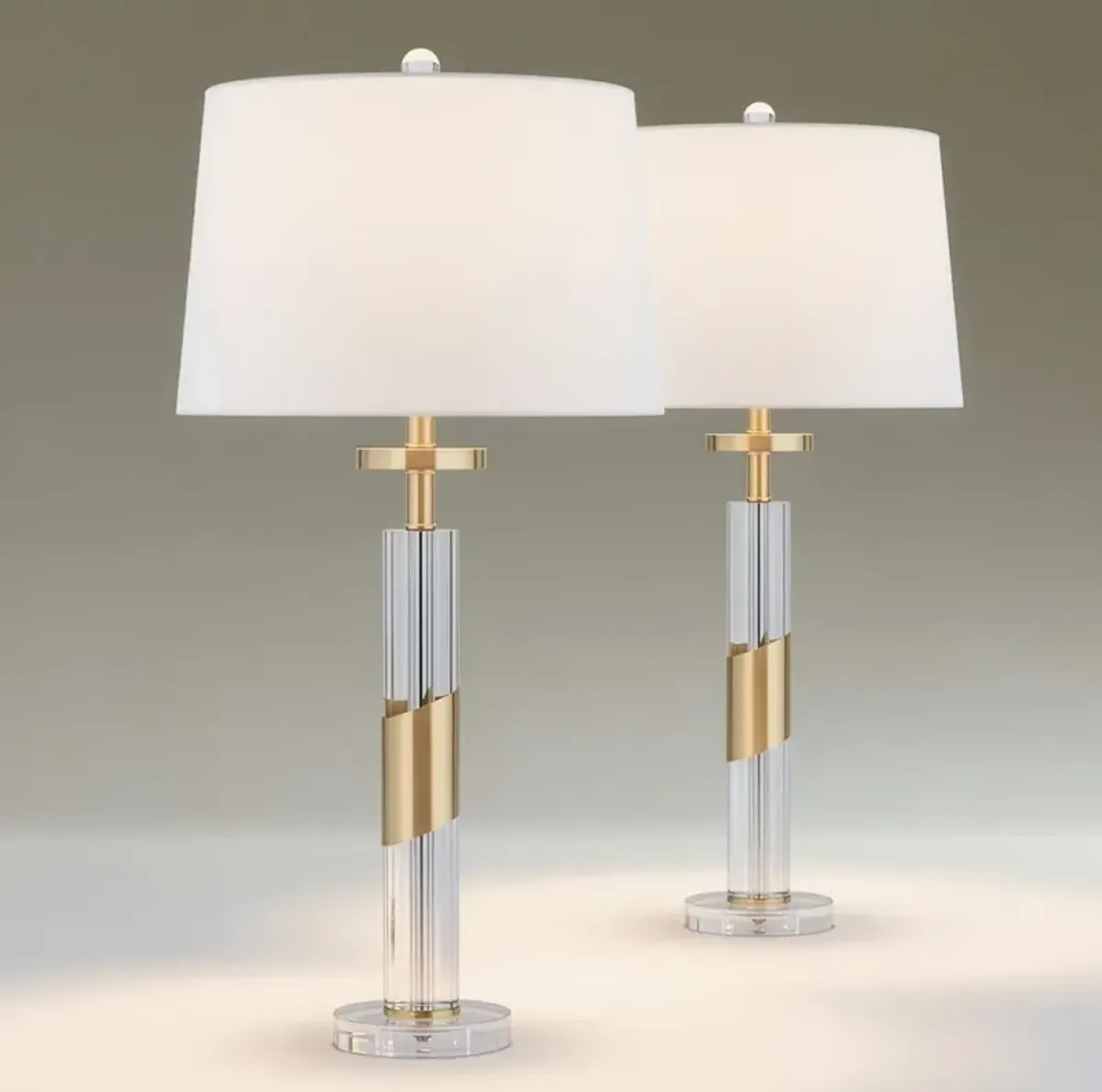 Alfred 30 1/2" High Soft Brass and Crystal Column Table Lamp Set of 2