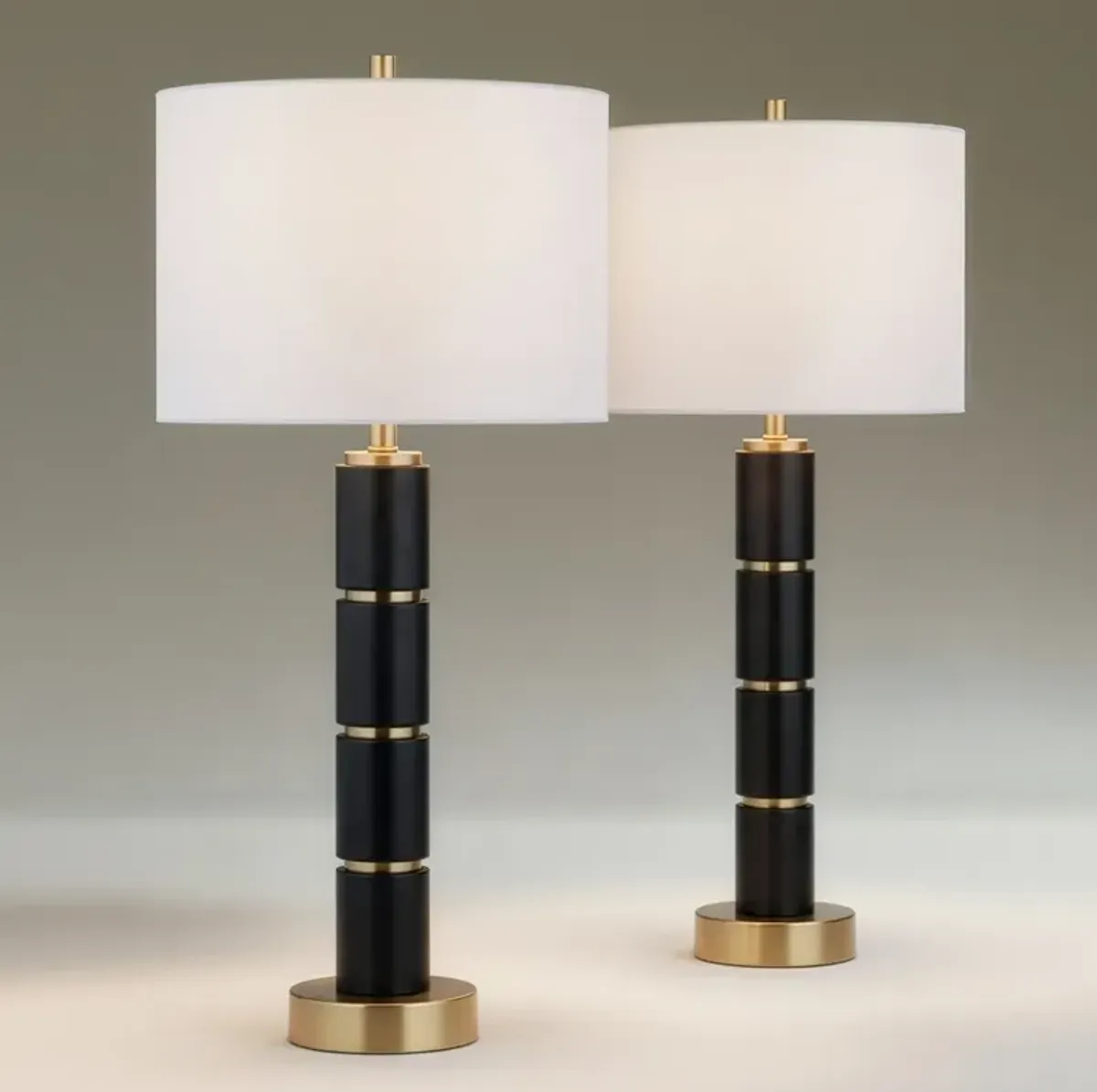 Possini Euro Rainier 30 1/2"H Black Faux Leather Column Lamp Set of 2