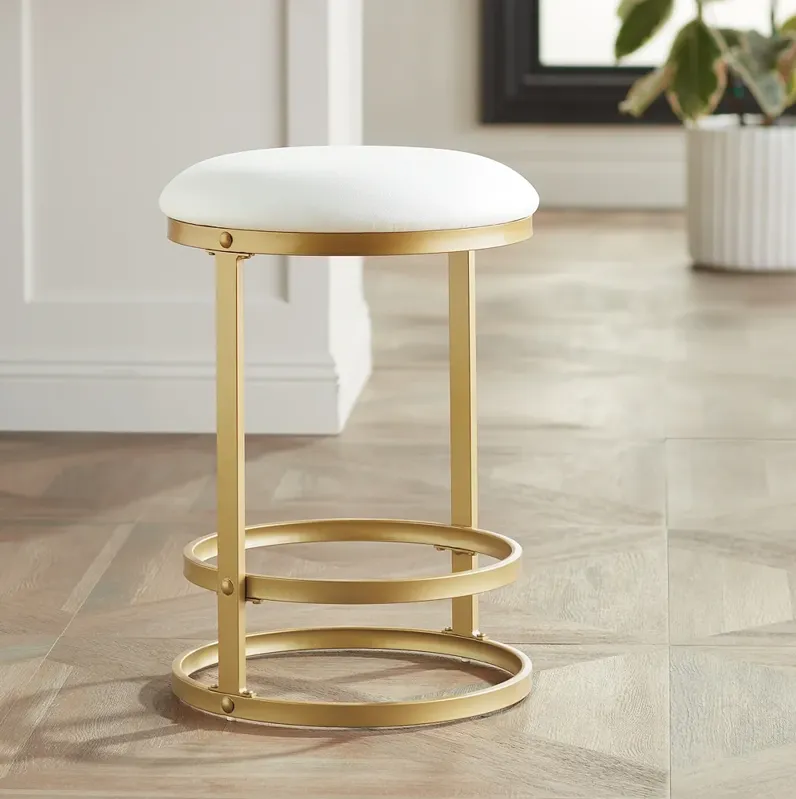 Palmer Luxe Gold Metal and White Fabric Counterstool