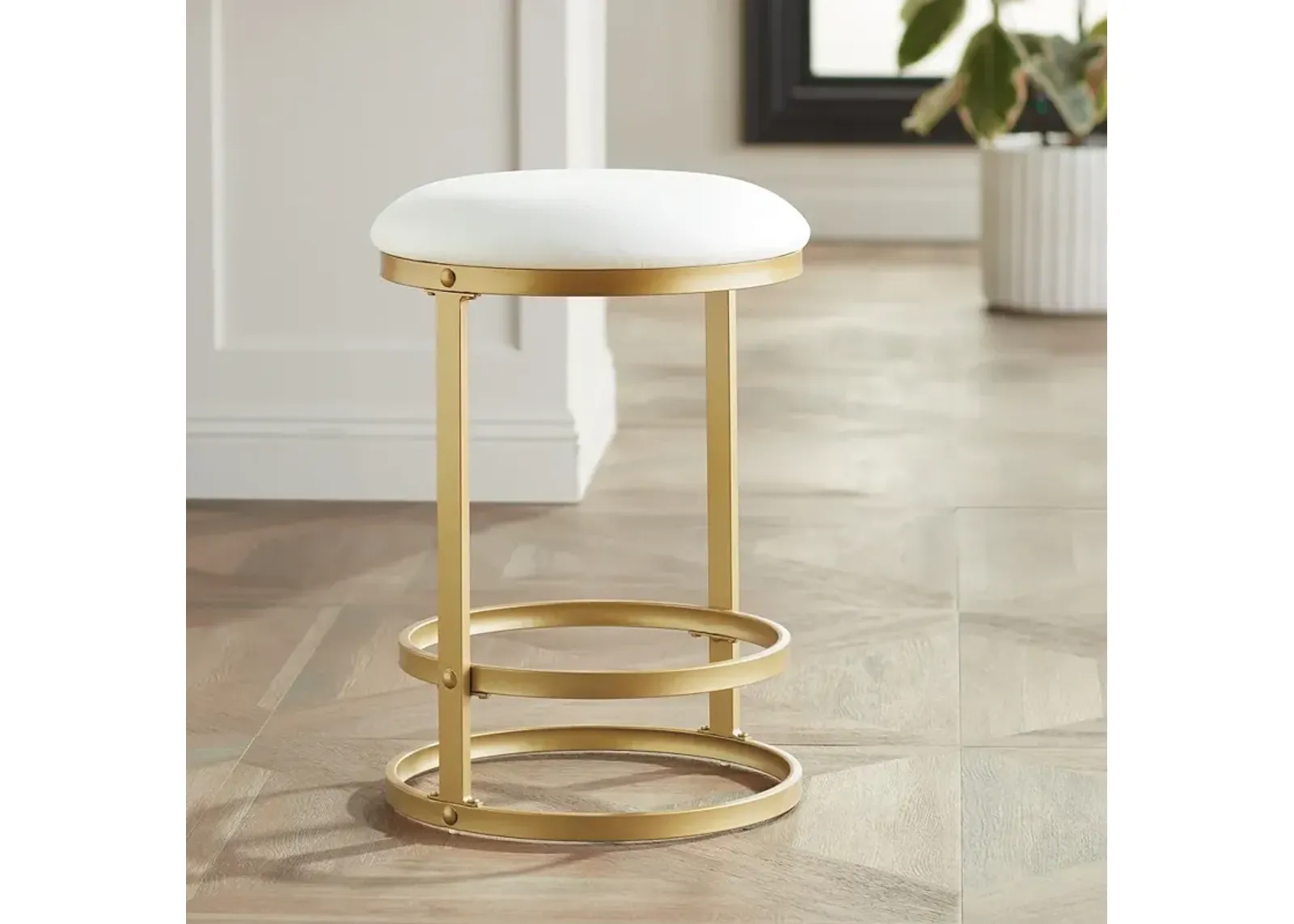 Palmer Luxe Gold Metal and White Fabric Counterstool