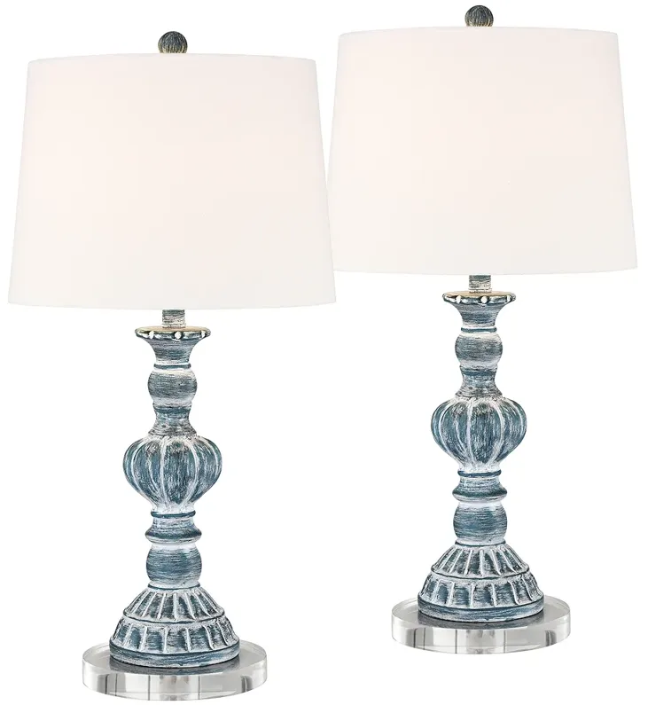 Tanya Blue Wash Table Lamps With 7" Round Risers