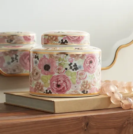 Brenna Multi-Color Floral 8" Wide Round Jar with Lid
