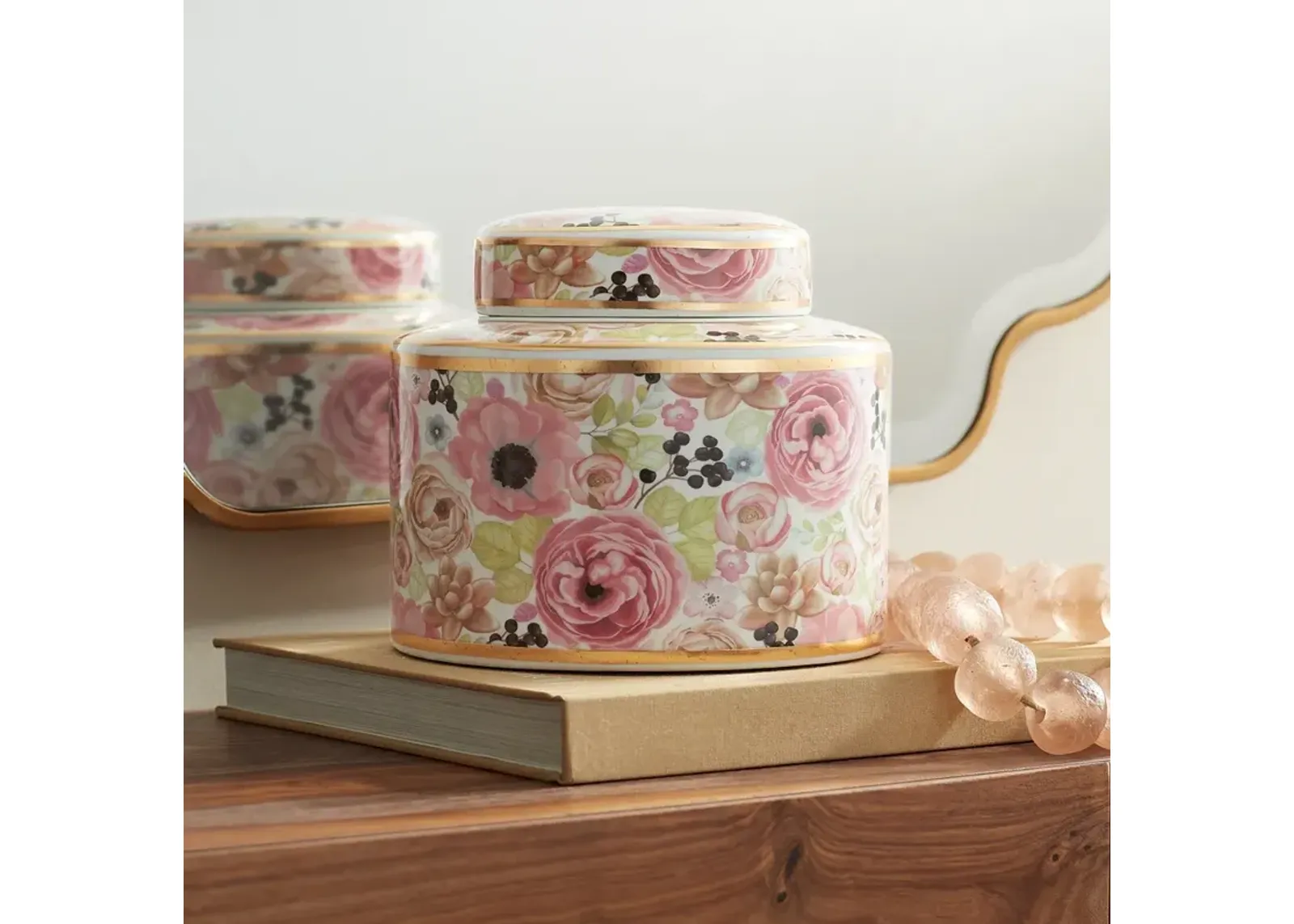 Brenna Multi-Color Floral 8" Wide Round Jar with Lid