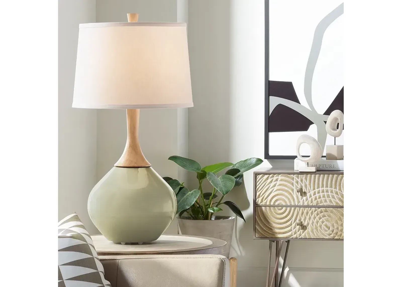 Color Plus Wexler 31" High Linen Shade and Sage Green Table Lamp