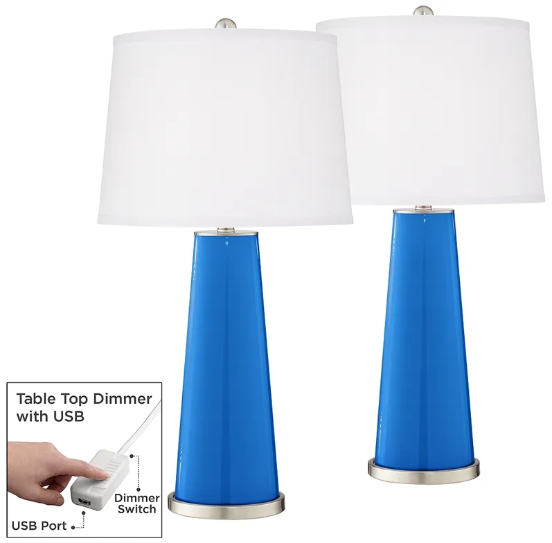 Royal Blue Leo Table Lamp Set of 2 with Dimmers