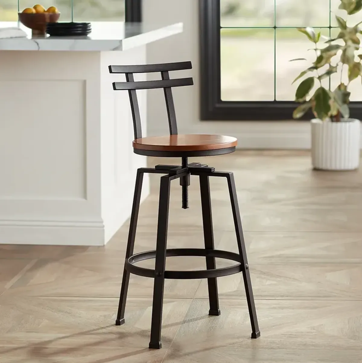 Clifton Hammered Bronze Metal and Wood Swivel Adjustable Barstool