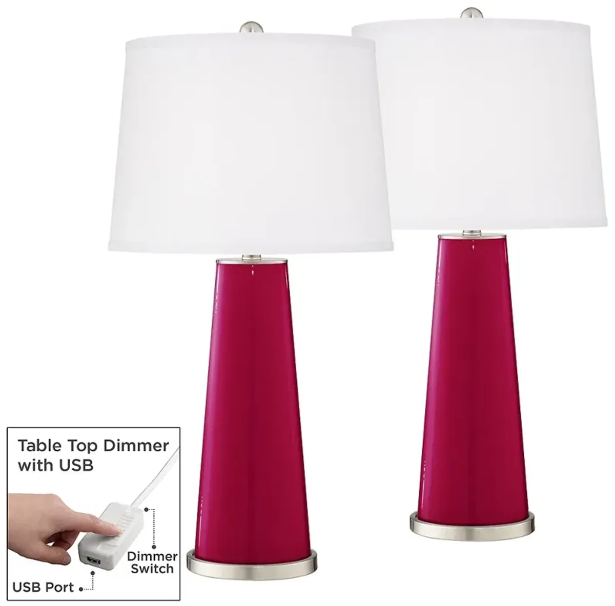 Color Plus Leo 29 1/2" French Burgundy Red Lamps Set with USB Dimmers