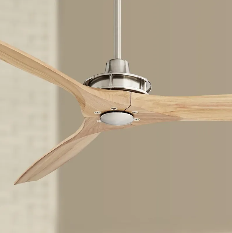 52" Windspun Brushed Nickel and Natural Wood Ceiling Fan with Remote