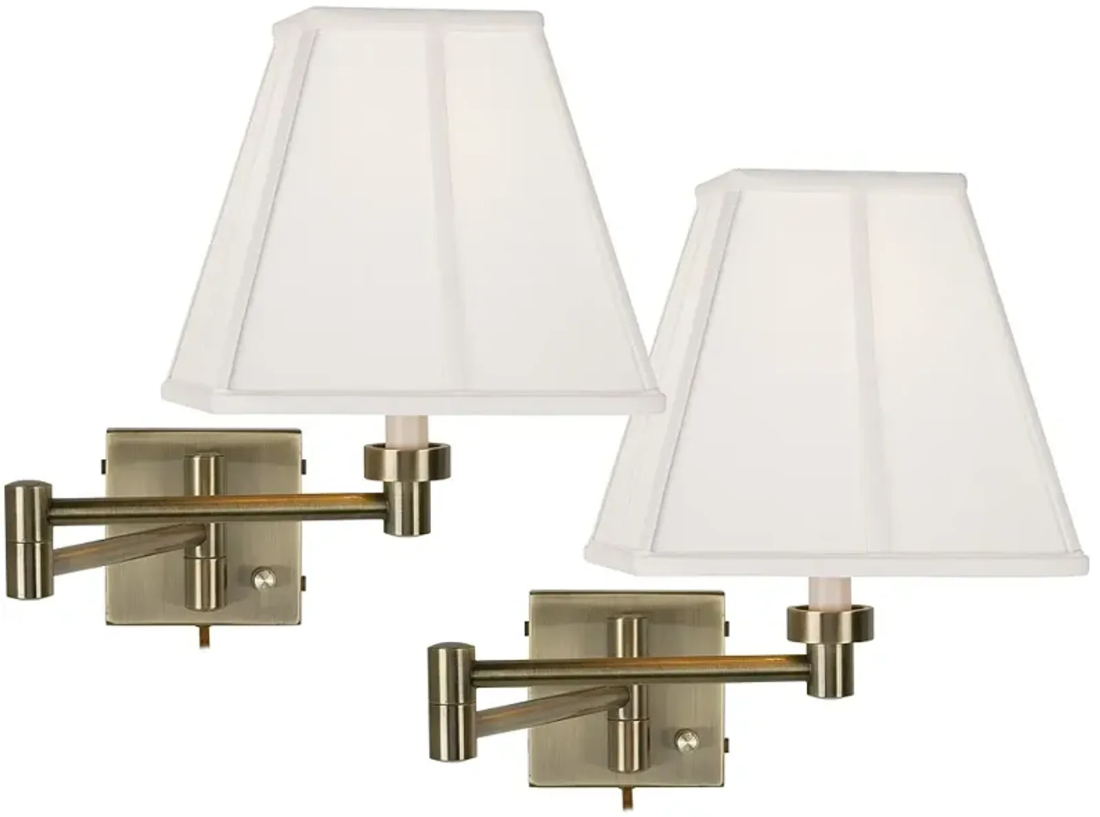 Barnes and Ivy Antique Brass Ivory Shade Swing Arm Wall Lamps Set of 2