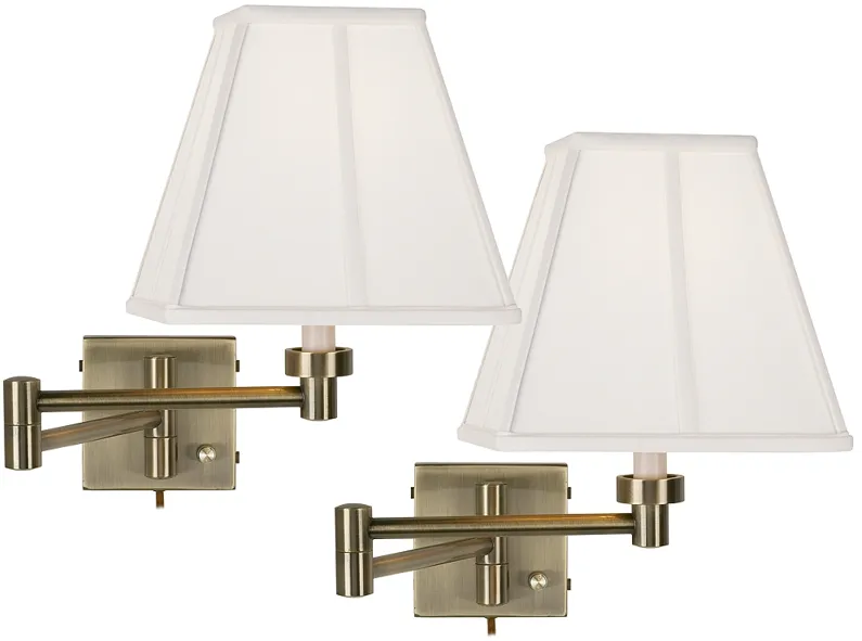 Barnes and Ivy Antique Brass Ivory Shade Swing Arm Wall Lamps Set of 2