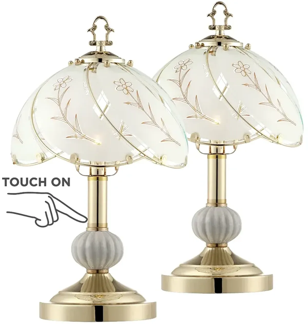 Regency Hill Polished Brass 15" High Touch Accent Table Lamps Set of 2