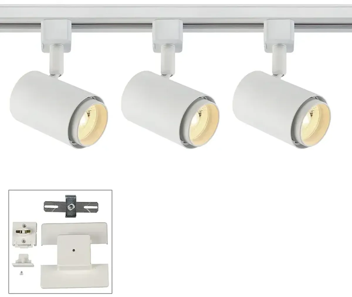 3-Light White Cylinder 10W LED Floating Canopy Track Kit