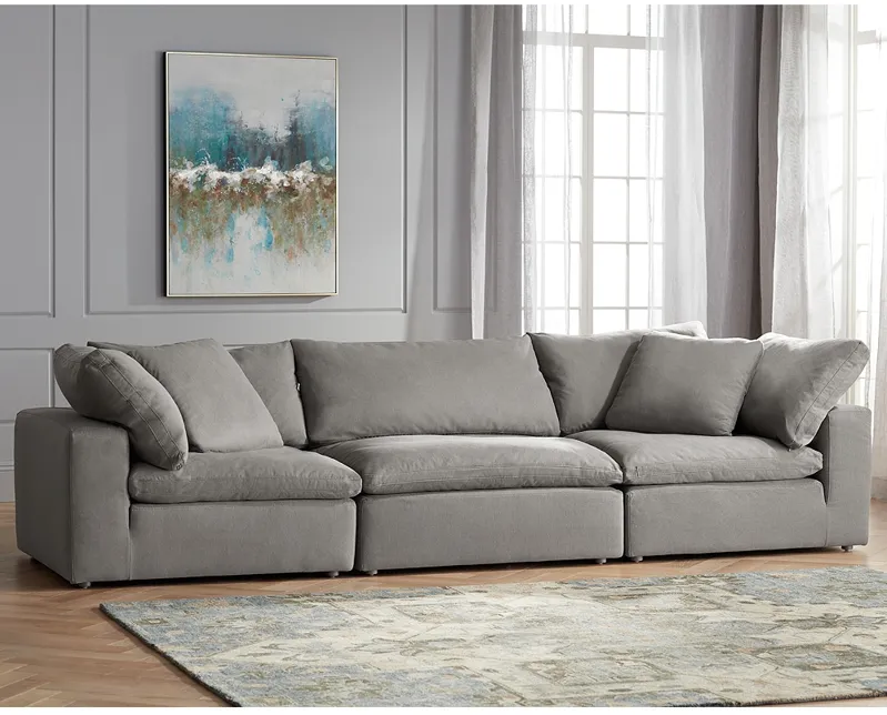 Skye 132" Wide Classic Slate Gray 3-Piece Modular Sofa