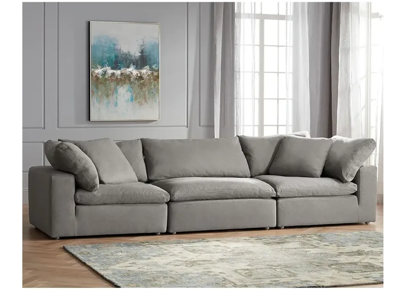 Skye 132" Wide Classic Slate Gray 3-Piece Modular Sofa