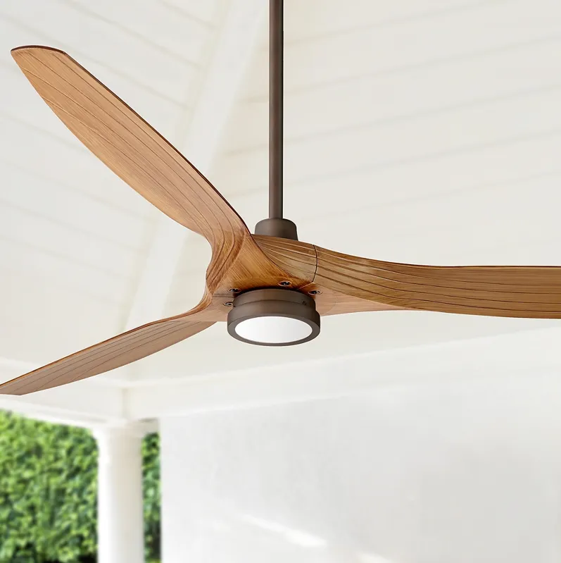 60" Aireon Bronze Walnut Damp Rated LED Modern Ceiling Fan with Remote