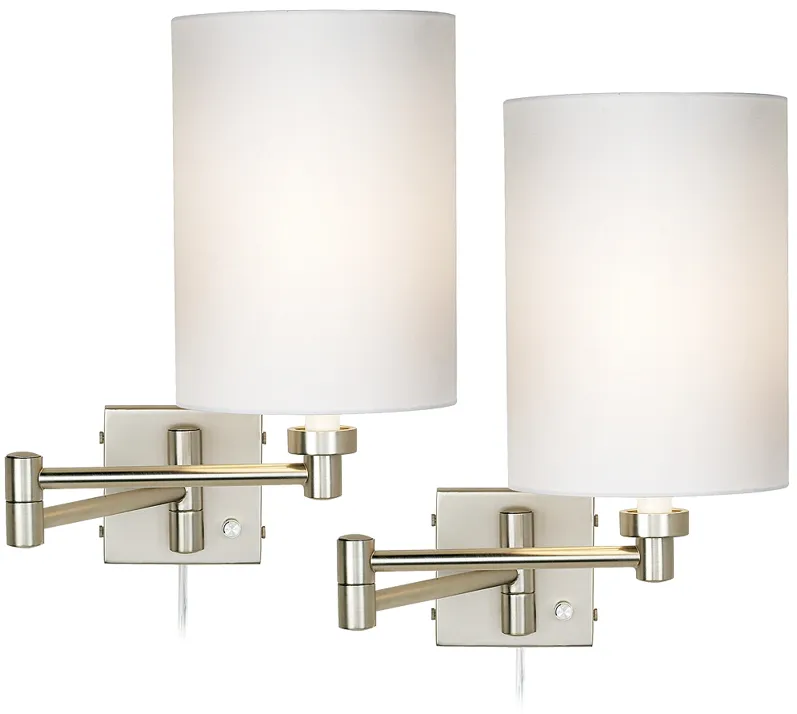 Possini Euro Brushed Nickel Cylinder Swing Arm Wall Lamps Set of 2