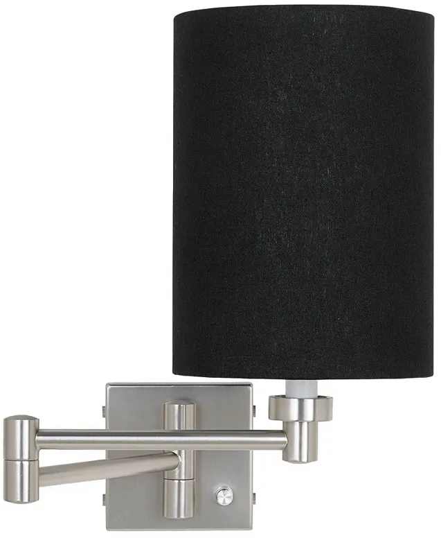 Possini Euro Black Linen Cylinder Brushed Nickel Plug-In Style Swing Arm