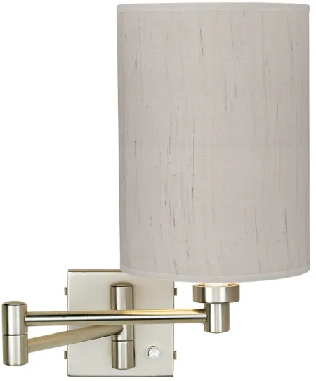 Possini Euro Brushed Nickel Ivory Cylinder Plug-In Swing Arm Wall Lamp