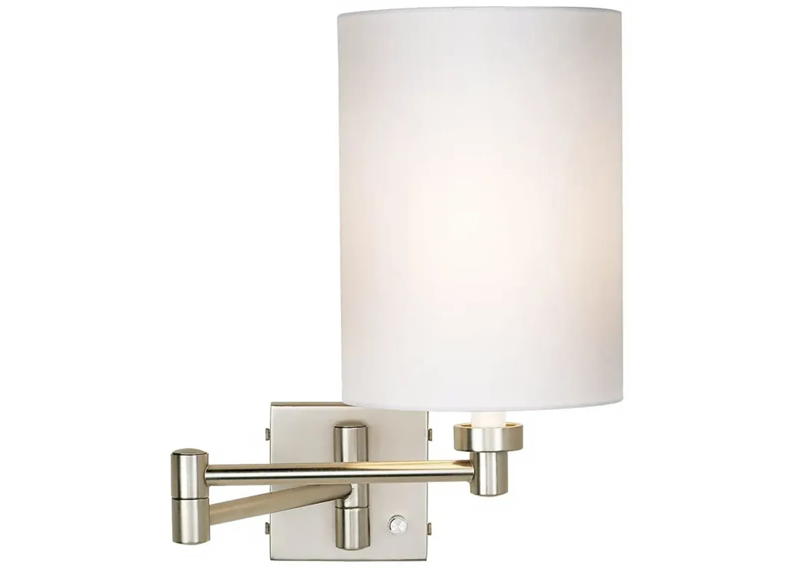 Possini Euro Brushed Nickel White Cylinder Plug-In Swing Arm Wall Lamp