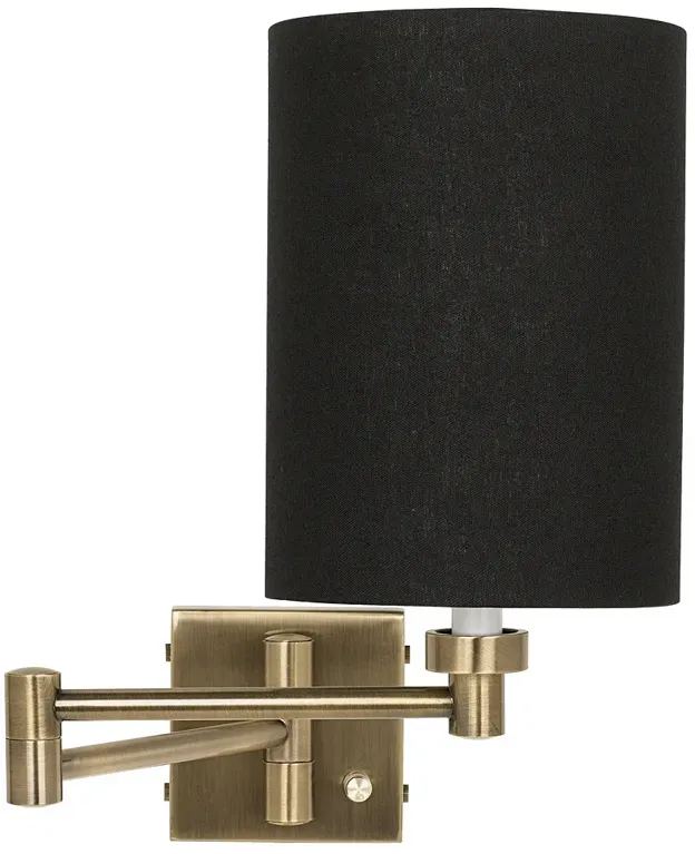 Barnes and Ivy Black Cylinder Shade Antique Brass Plug-In Swing Arm Lamp