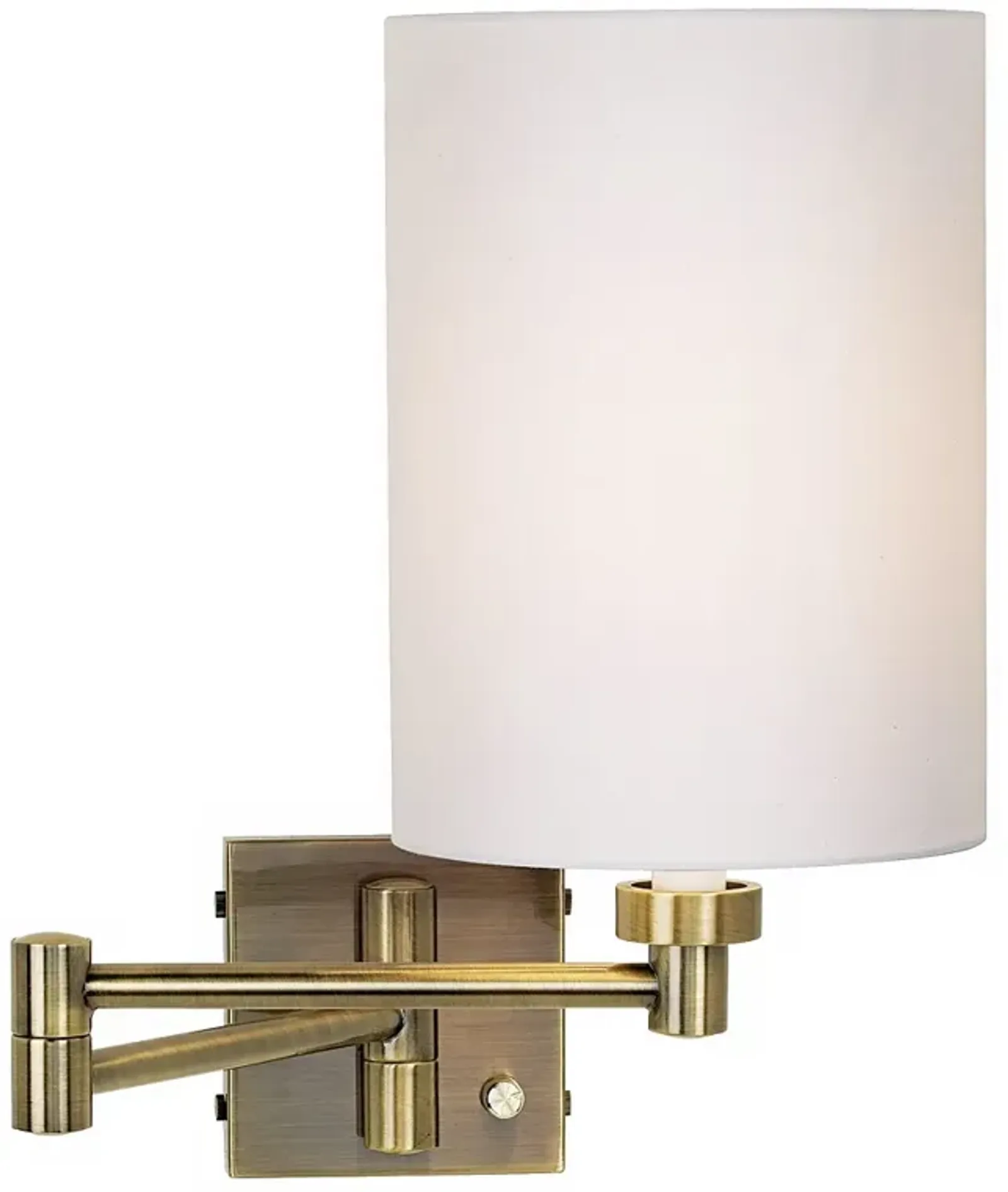 Barnes and Ivy White Cylinder Shade Antique Brass Swing Arm Wall Lamp