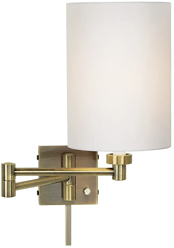 Barnes and Ivy White Cylinder Antique Brass Wall Lamp with Cord Cover