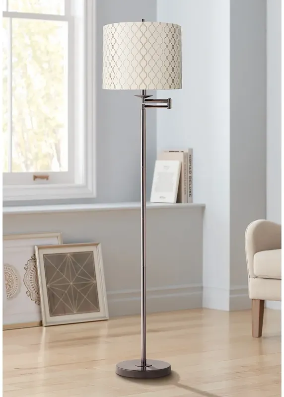 Embroidered Hourglass Bronze Swing Arm Floor Lamp