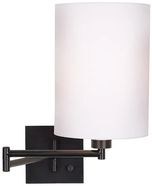 Franklin Iron Works White Cylinder and Espresso Plug-In Swing Arm Wall Lamp