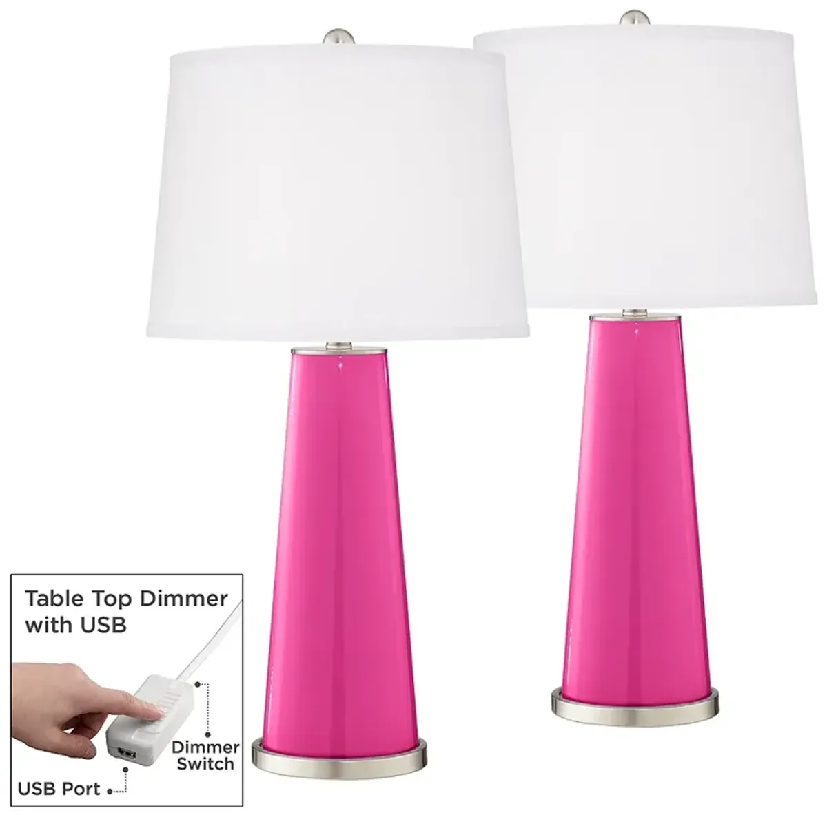 Color Plus Leo 29 1/2" Fuchsia Pink Lamps Set of 2 with USB Dimmers