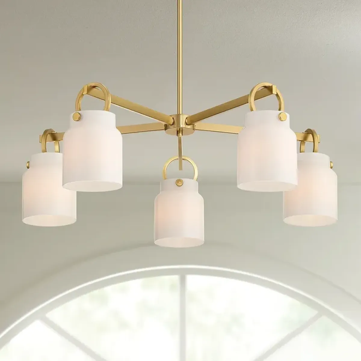 Possini Euro Evora 30" Wide Brass and Opal Glass 5-Light Chandelier