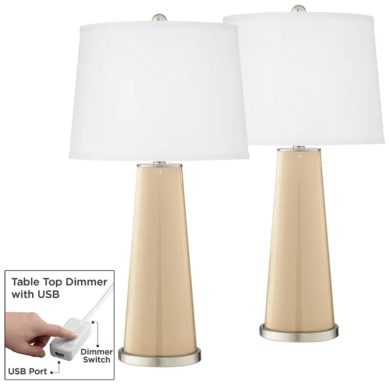 Color Plus Leo 29 1/2" Colonial Tan Lamps Set of 2 with USB Dimmers