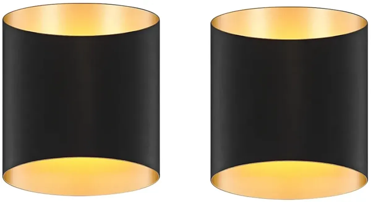 Possini Euro Everard 10"H Black Gold LED Outdoor Wall Light Set of 2