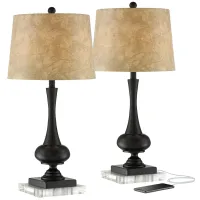 Ross Bronze Finish USB Table Lamps With 7" Square Risers